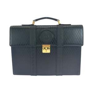 Gianni Versace Vintage Sunburst Black Leather Business Briefcase with Gold Ha...